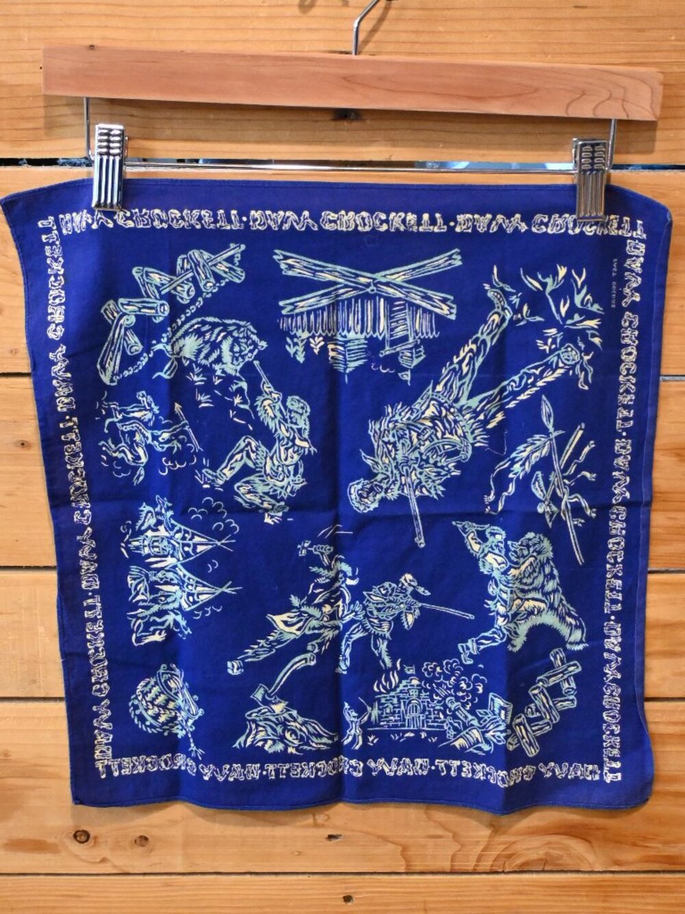 Vintage Rare 40s / 50s Davy Crockett Print Handkerchief in Blue and White